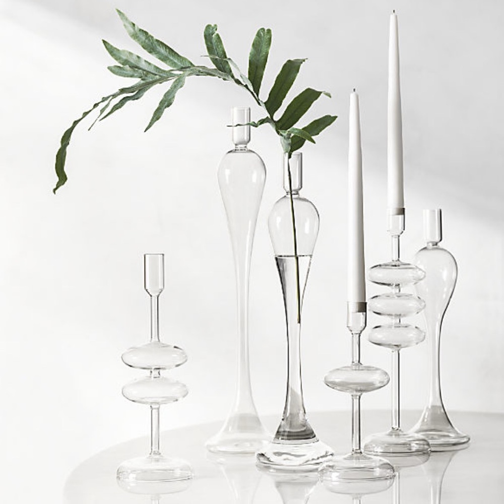 New! Crate&Barrel Clear Glass Sculptural Candle Holder 20” - Picture 4 of 4